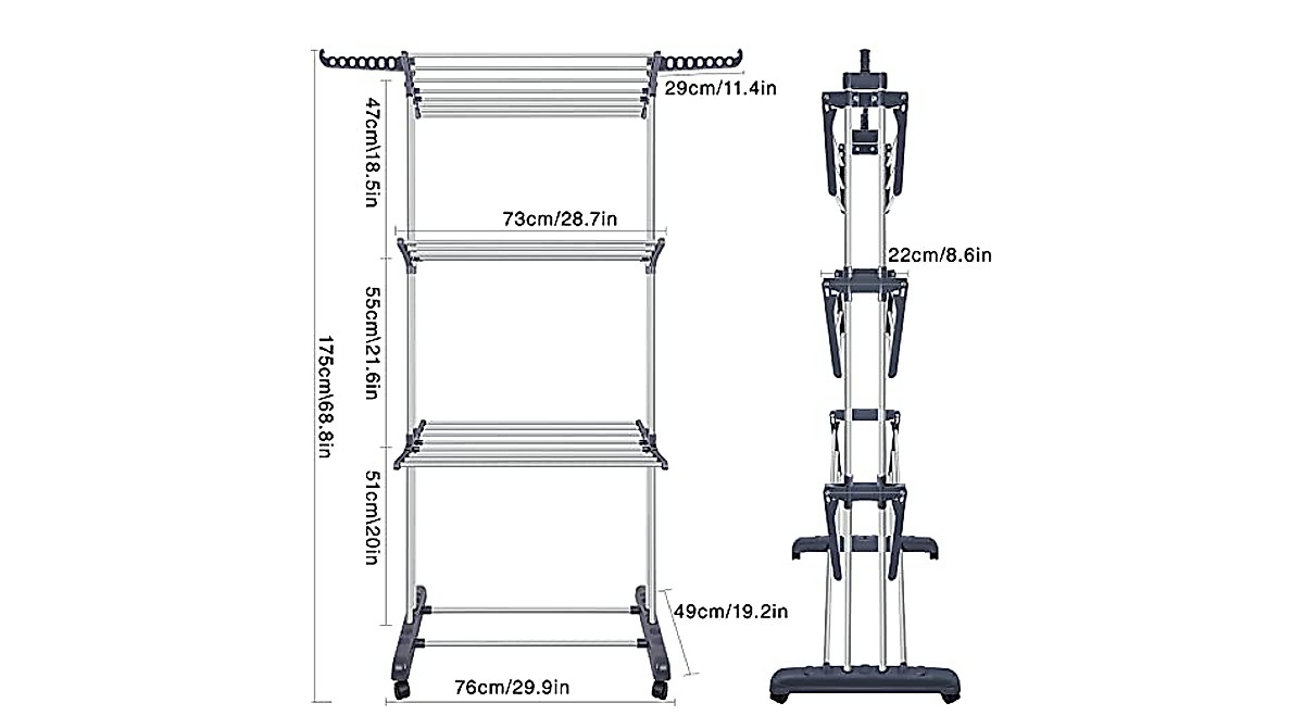 Kentaly 3-Tier Rolling Clothes Drying Rack