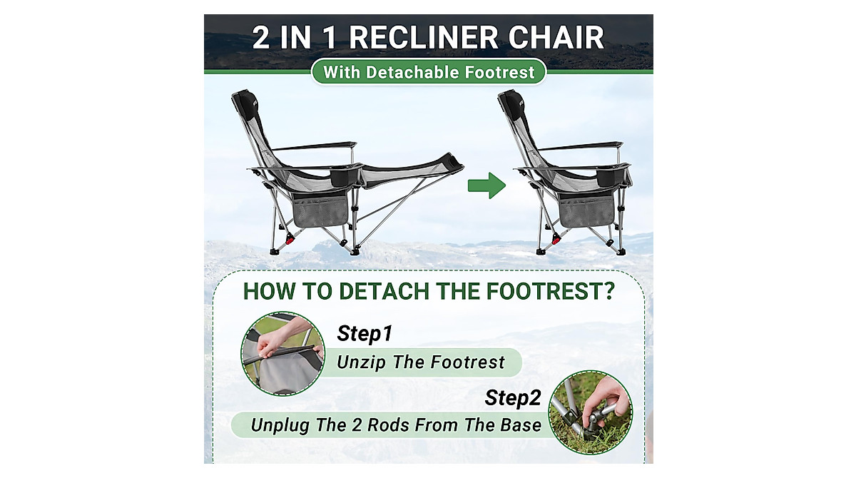 WEJOY 2 In 1 Reclining Camping Chairs For Adults Folding Chair With