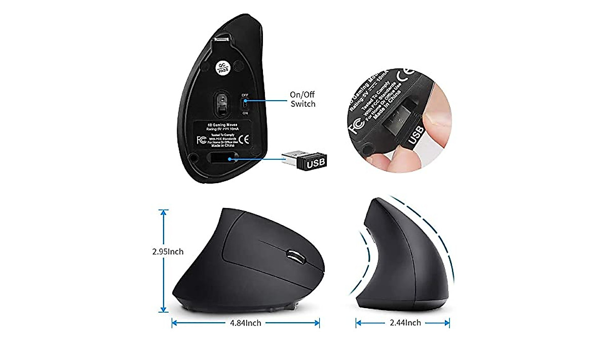 shoplease Wireless Rechargeable Vertical Mouse for Big Hands