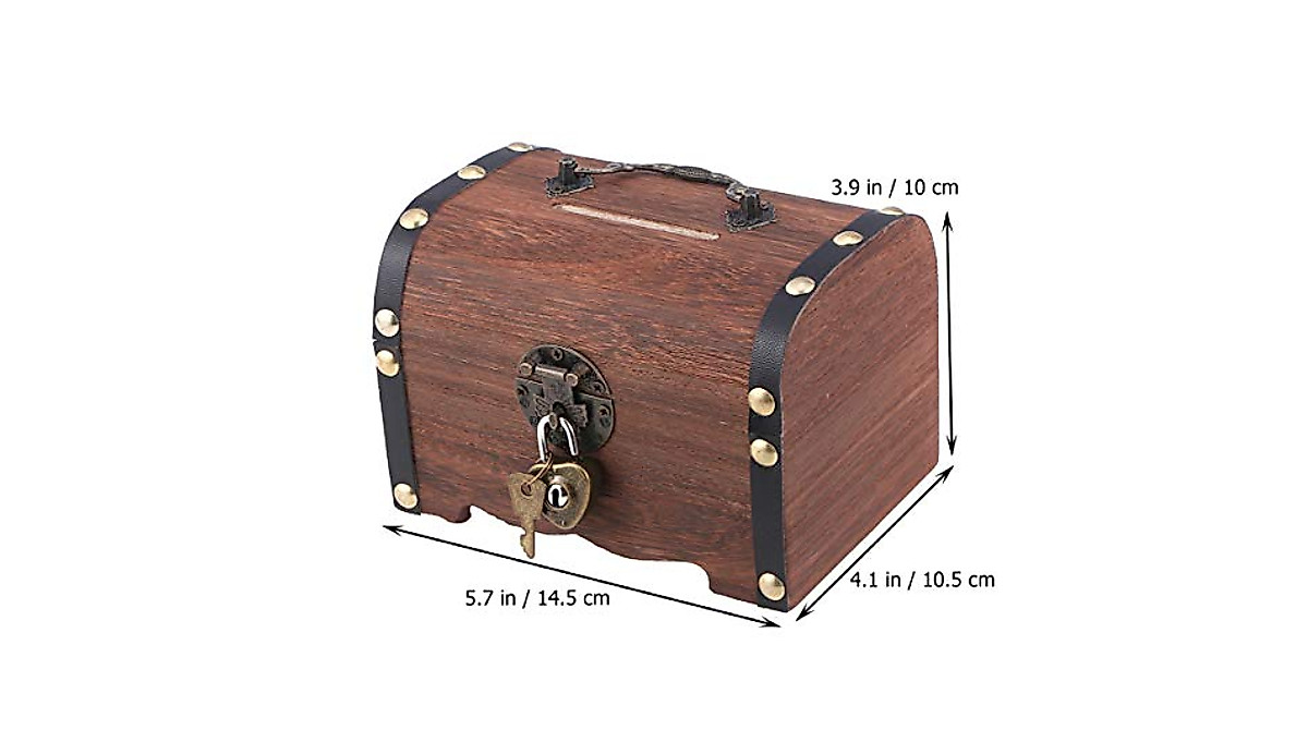 Retro Wooden Treasure Chest Box with Lock & Key - Gifts & Decor