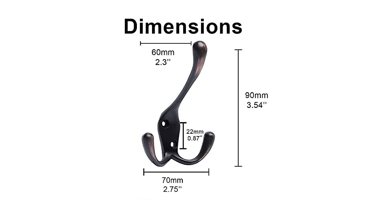 HARPOON Heavy Duty Tri Hooks - 5 Pack for Entryway