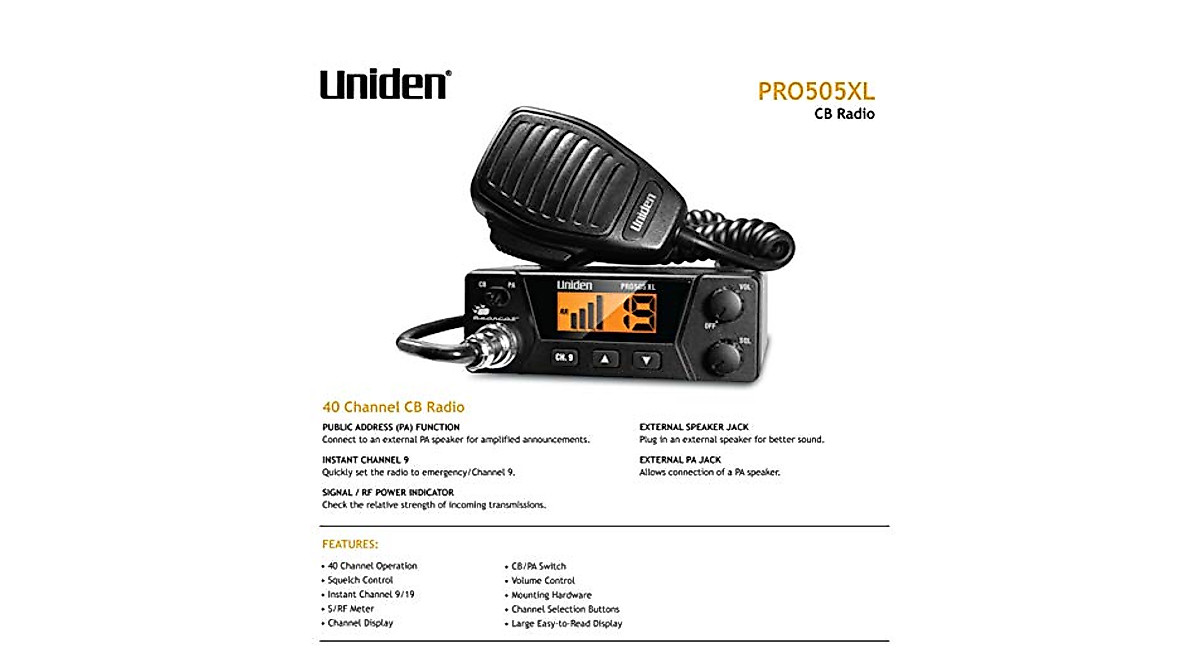 Uniden PRO505XL 40-Channel CB Radio - Compact & Reliable Communication