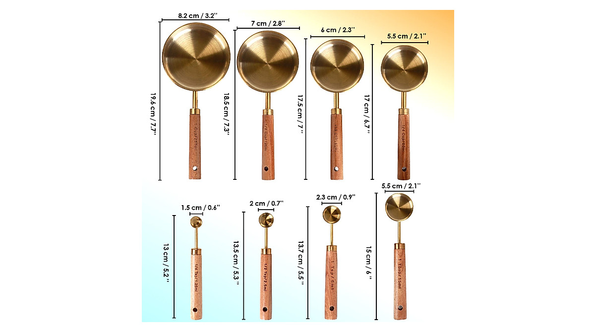 Elegant Gold Measuring Cups & Spoons | PrettyFine 8-Piece Set
