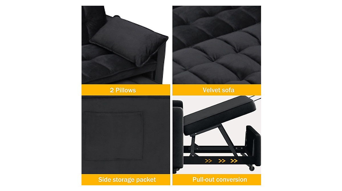 Modern Velvet Loveseat Sofa Bed - 3 in 1 Convertible Couch