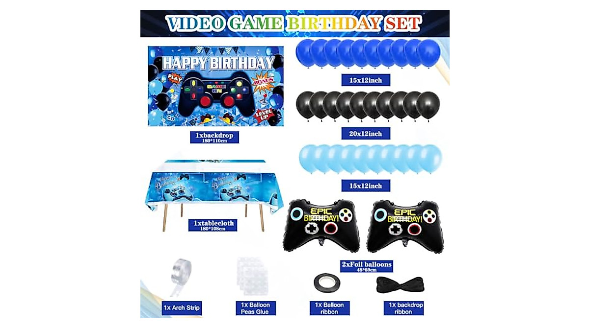 Gamer Birthday Decorations Set - 58 Pieces for Epic Parties