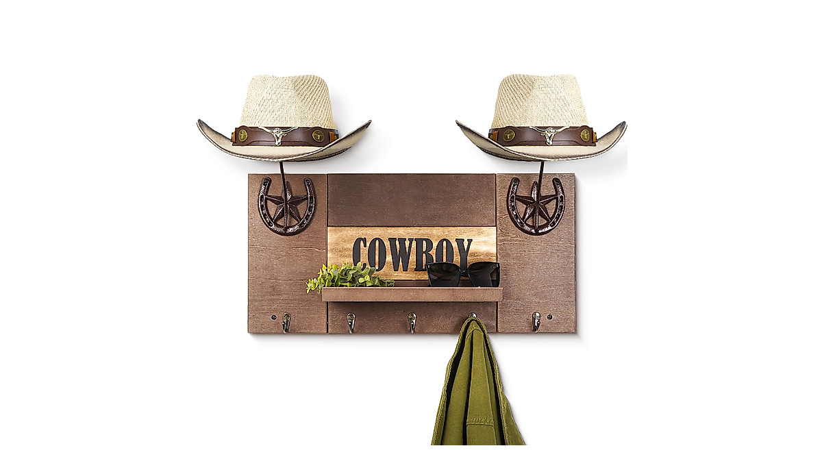 Rustic Cowboy Hat Holder & Coat Rack - Farmhouse Decor