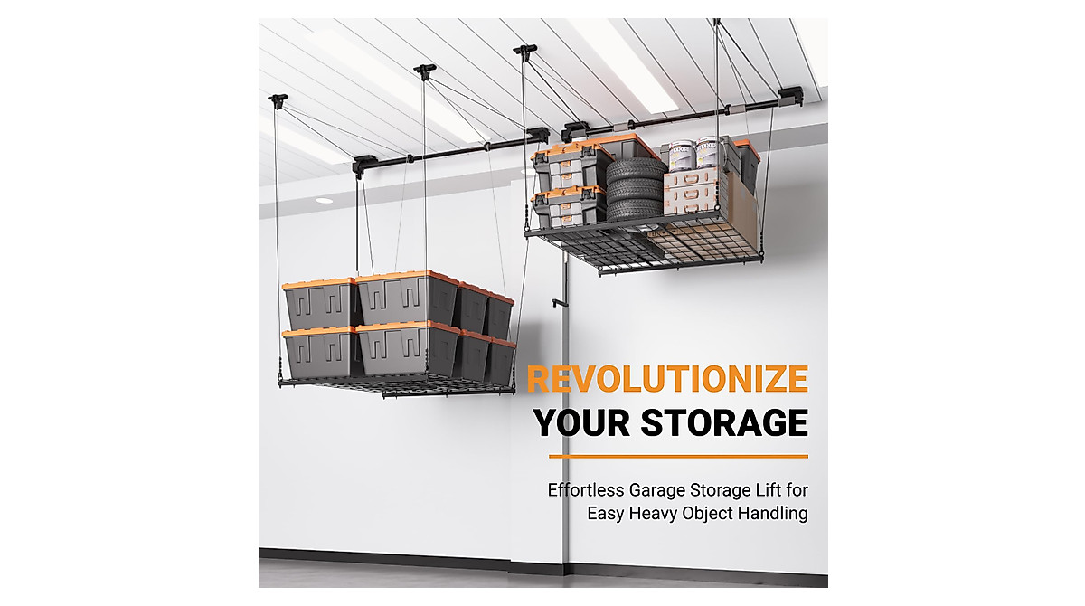 eShelf Overhead Garage Storage Rack - Heavy Duty & Easy Lift