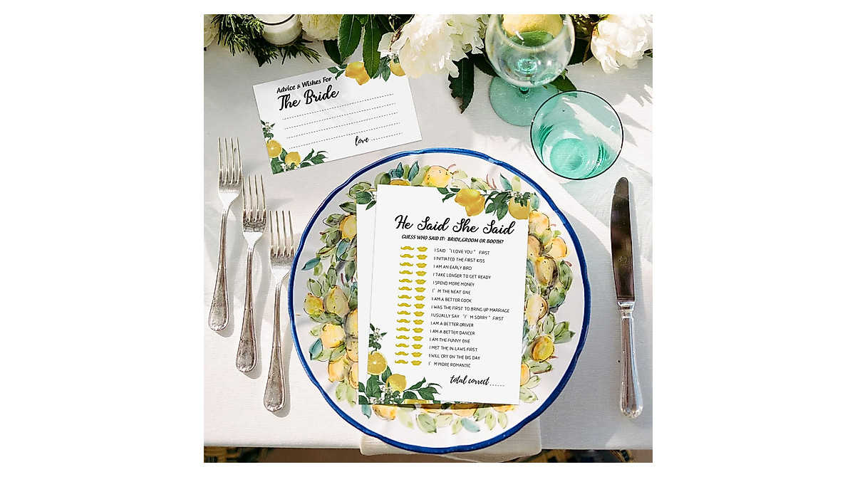 Lemon Bridal Shower Game Set with Sash - Fun Activities for 50 Guests