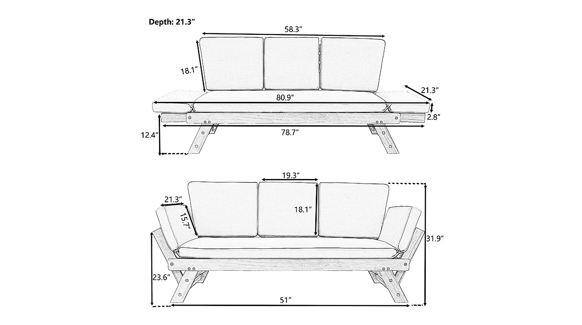 LUMISOL Outdoor Daybed - Convertible Patio Lounge with Cushions