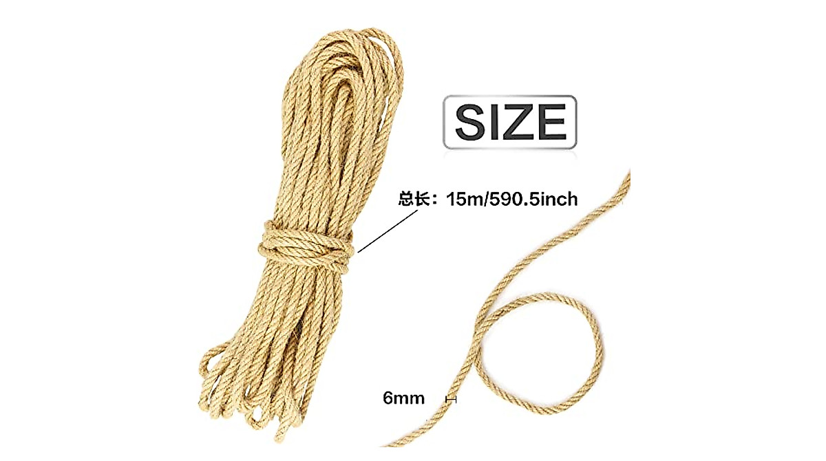 WYOMER 50 Ft Natural Sisal Rope for Cat Towers & DIY Projects