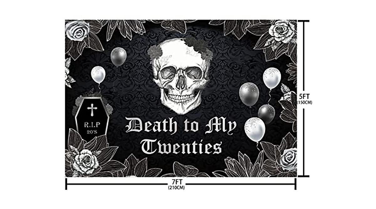 Death To My Twenties Geburtstags-Banner – 2,1 X 1,5 M, Schädel & Blumen-Motiv Für 30. Geburtstag