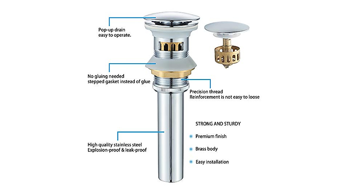 VOTON Chrome Bathroom Sink Drain with Detachable Strainer | Easy Install