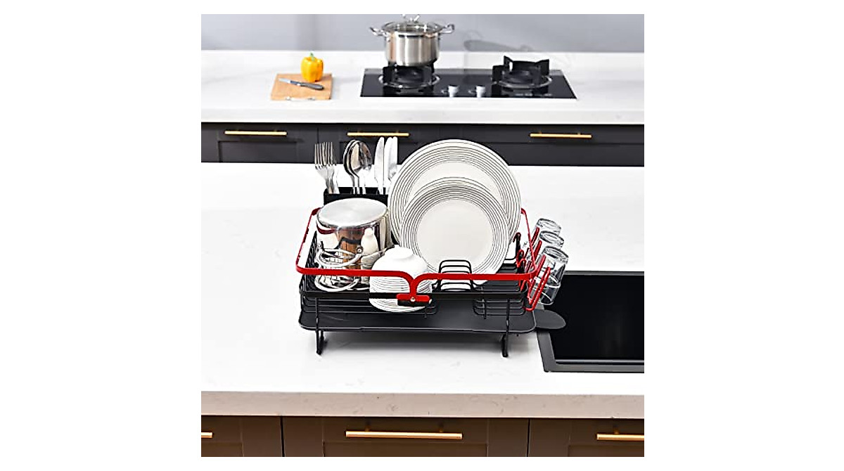 TOOLF Dish Drying Rack with 360° Swivel Drainage - Rust-Proof & Spacious