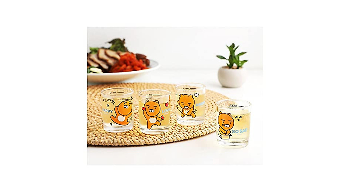 KAKAO FRIENDS Korean Liquor Soju Bomb Glasses 4P Ryan Face Plate Set (beer Glass Cup) I.228752925 - View #5