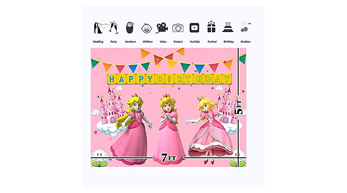 Princess Peach Birthday Backdrop - 7x5 Vinyl for Parties & Photos