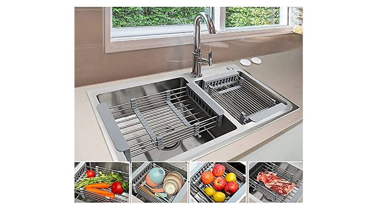 EJIE Expandable Sink Drying Rack - Durable Over-the-Sink Dish Organizer