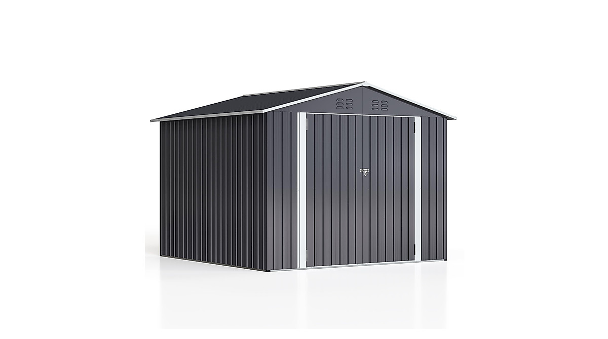 WKM 8x8 Metal Outdoor Storage Shed - Lockable Garden Tool Storage