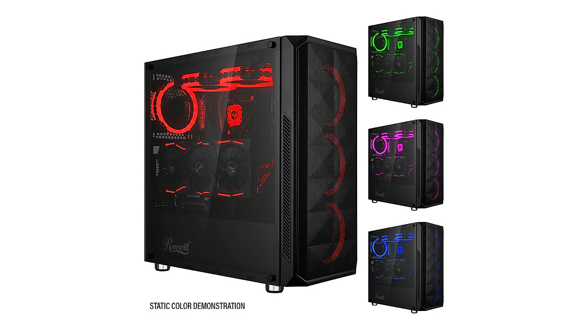 Rosewill Spectra D100 ATX Gaming PC Case - RGB Fans, Liquid Cooling