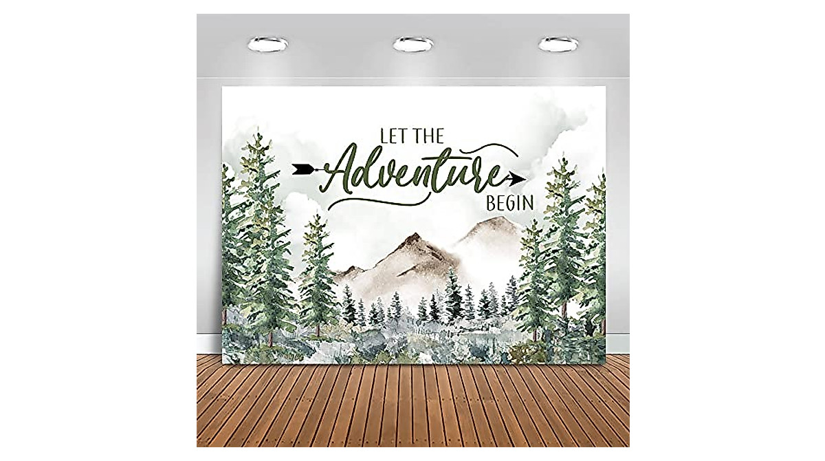 Mocsicka Baby Shower & Party Backdrop - Rustic Forest Adventure