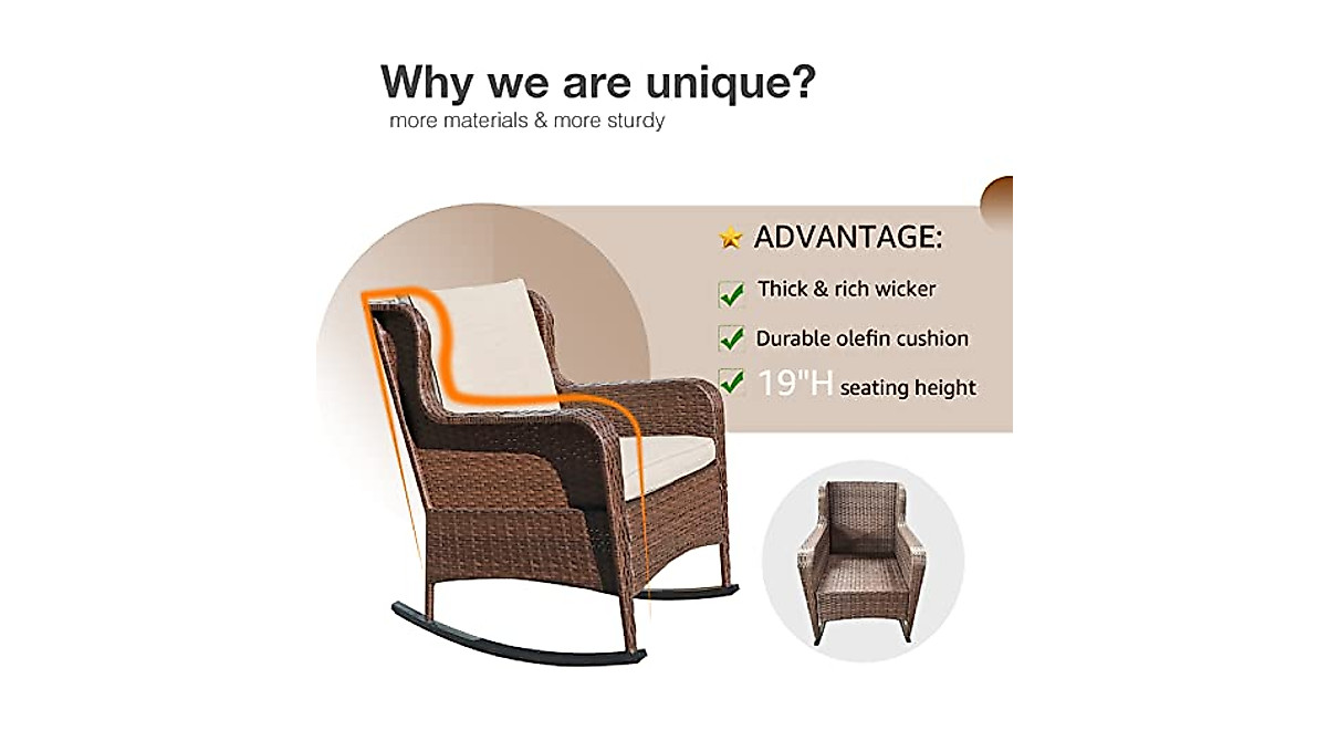 SUNSITT Outdoor Wicker Rocking Chair - Durable Patio Comfort