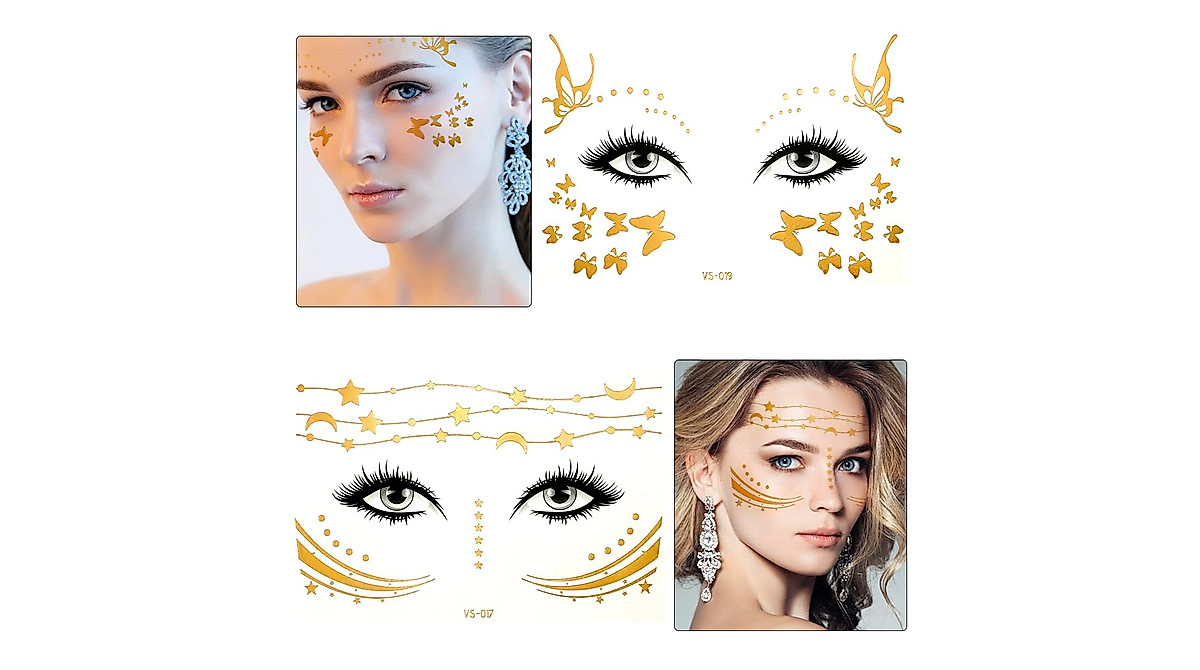 Metallic Glitter Temporary Tattoo Stickers for Face