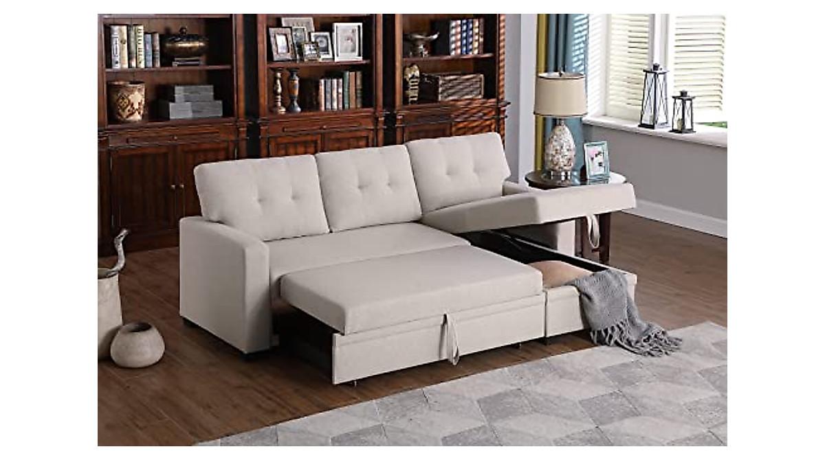 ACQCA 82" L-Shape Sleeper Sectional Sofa with Storage and Bed