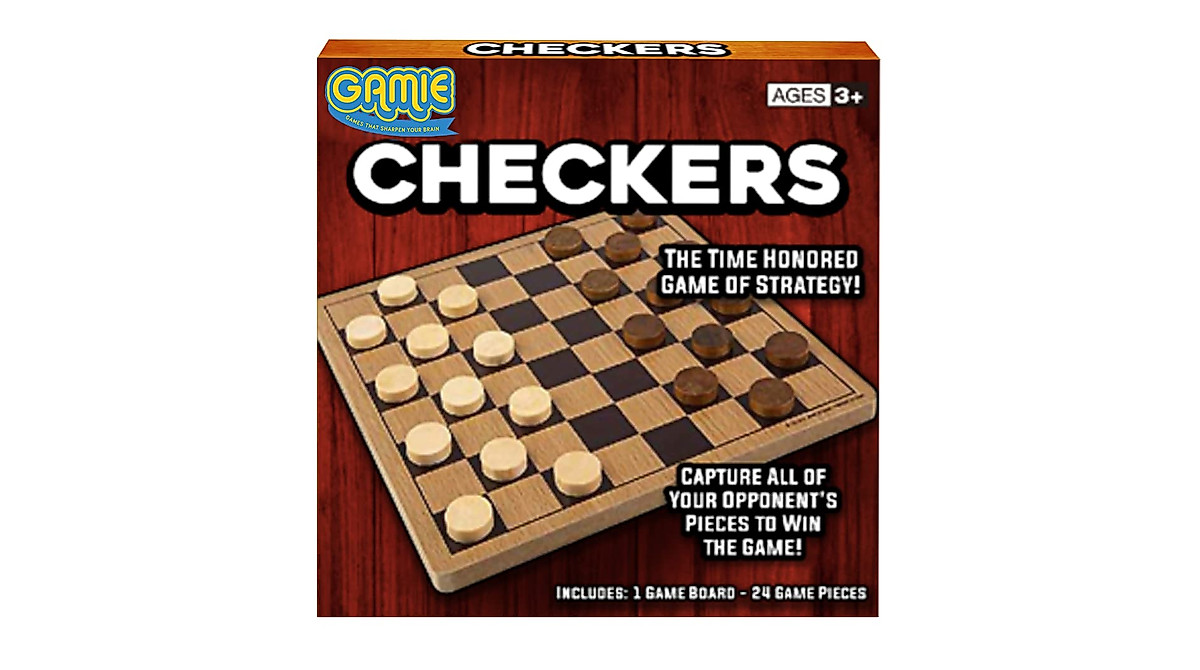 Gamie Wooden Checkers Board Game – Classic Family Strategy Fun