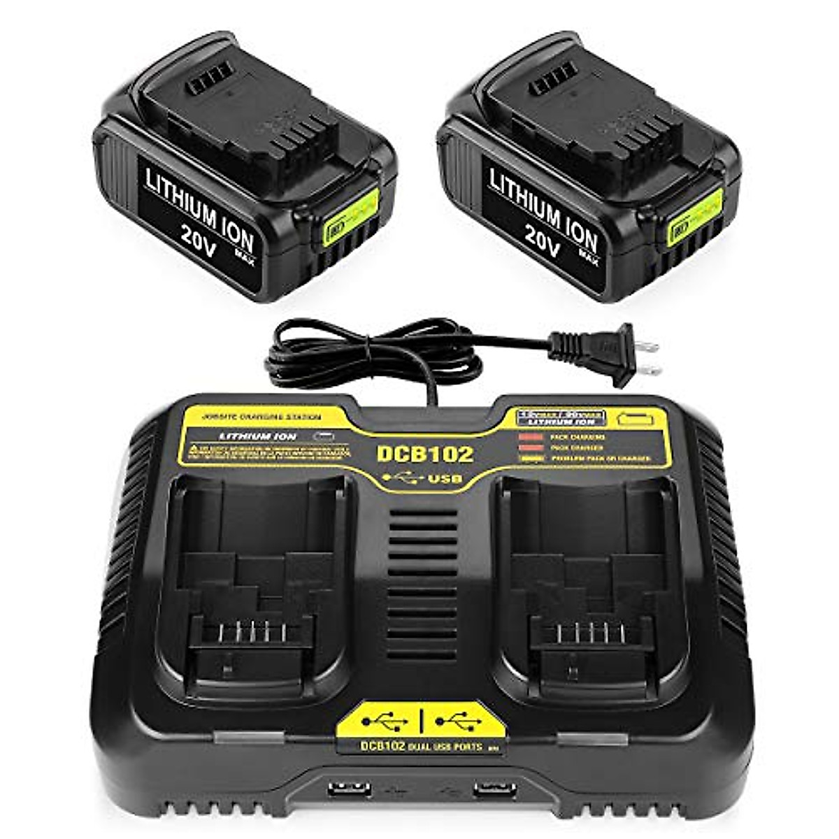 8000mAh Battery Pack 2-Pack 8000mAh Replacement For DeWalt 20V Max Battery - High Capacity For Cordless Tools, With LED Indicator Compatible With DCB203 DCB206 DCD DCF Series