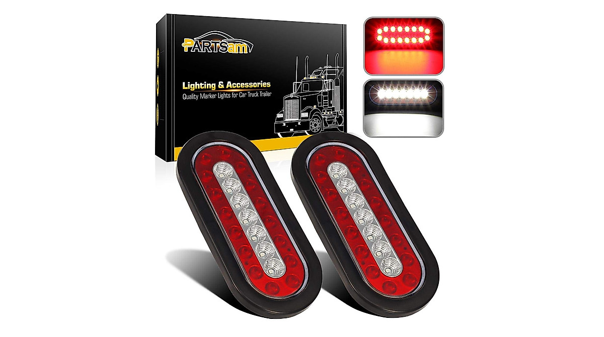 Partsam 2Pcs Steel Trailer Lights Kit with LED Tail & Reverse Lights