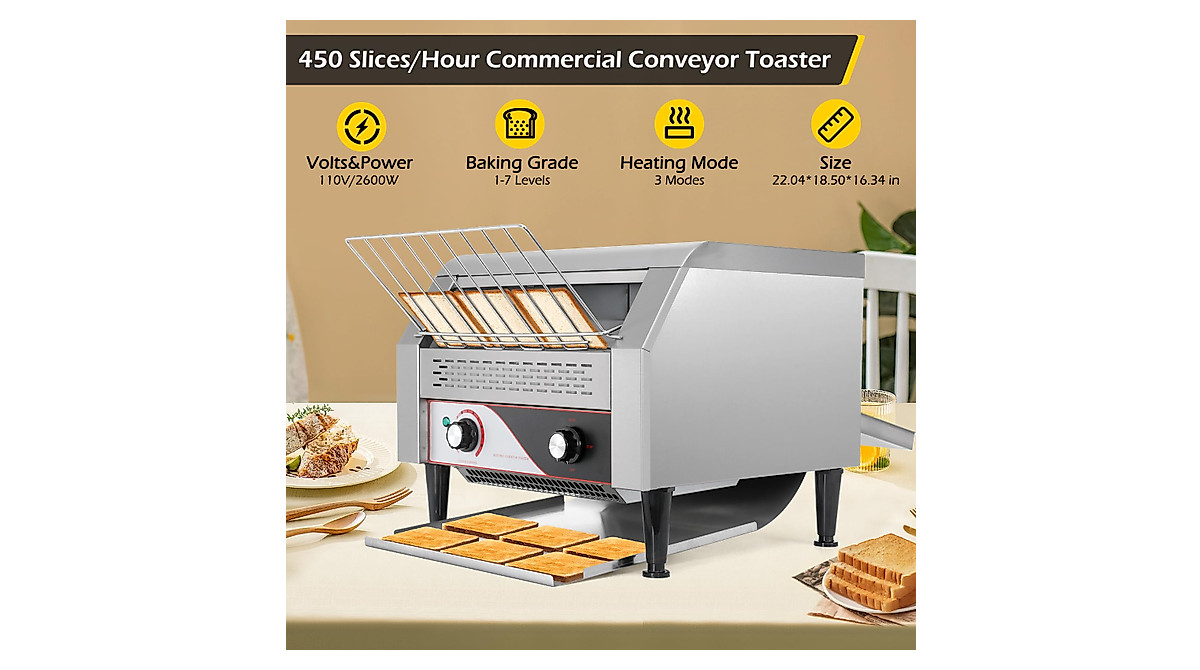 Dyna-Living Commercial Toaster: Heavy-Duty 450 Slices/Hour