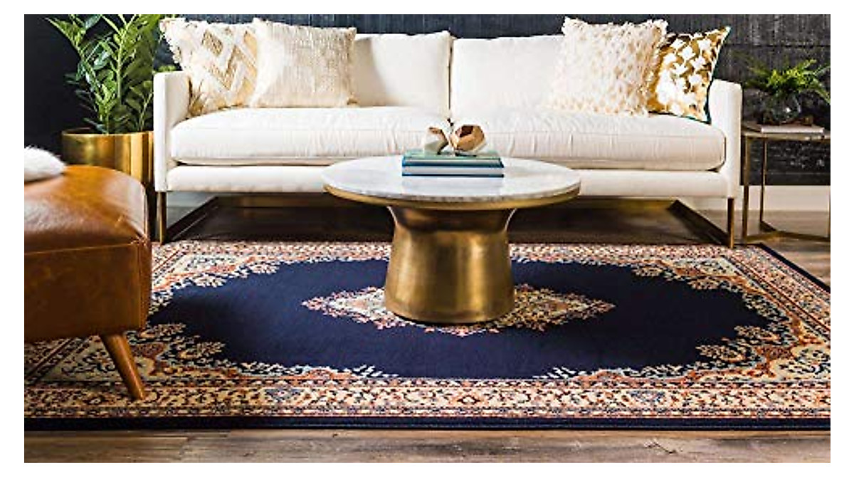 Unique Loom Reza Persian Style Area Rug 5x8 Navy Blue Ivory