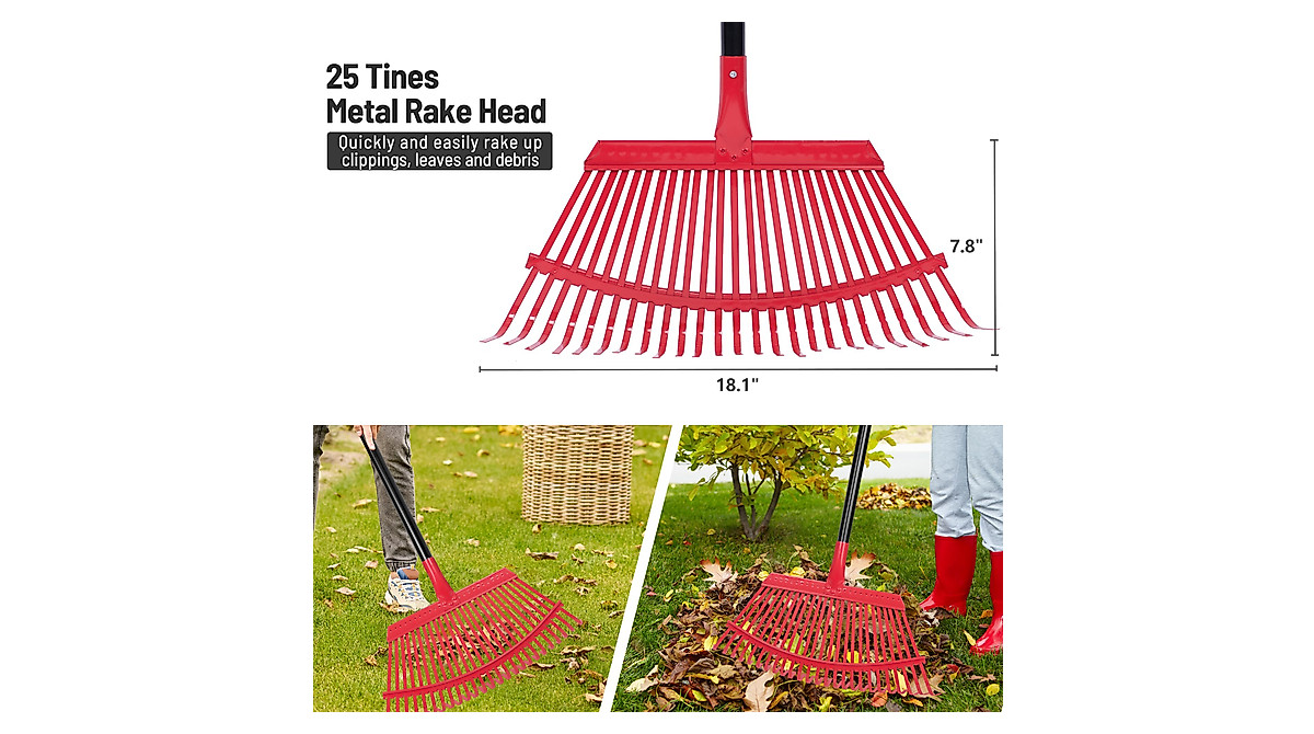Adjustable Garden Leaf Rake with Steel Handle