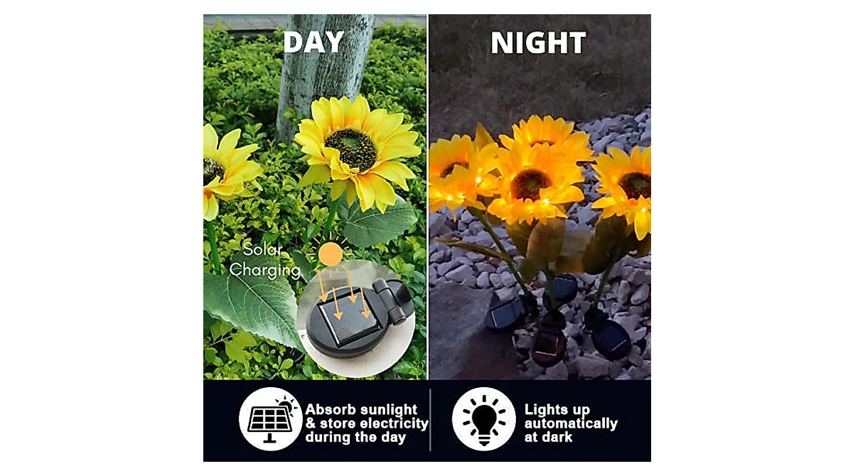 JHBOX Solar Sunflower Lights 4-Pack | Outdoor Garden Decor