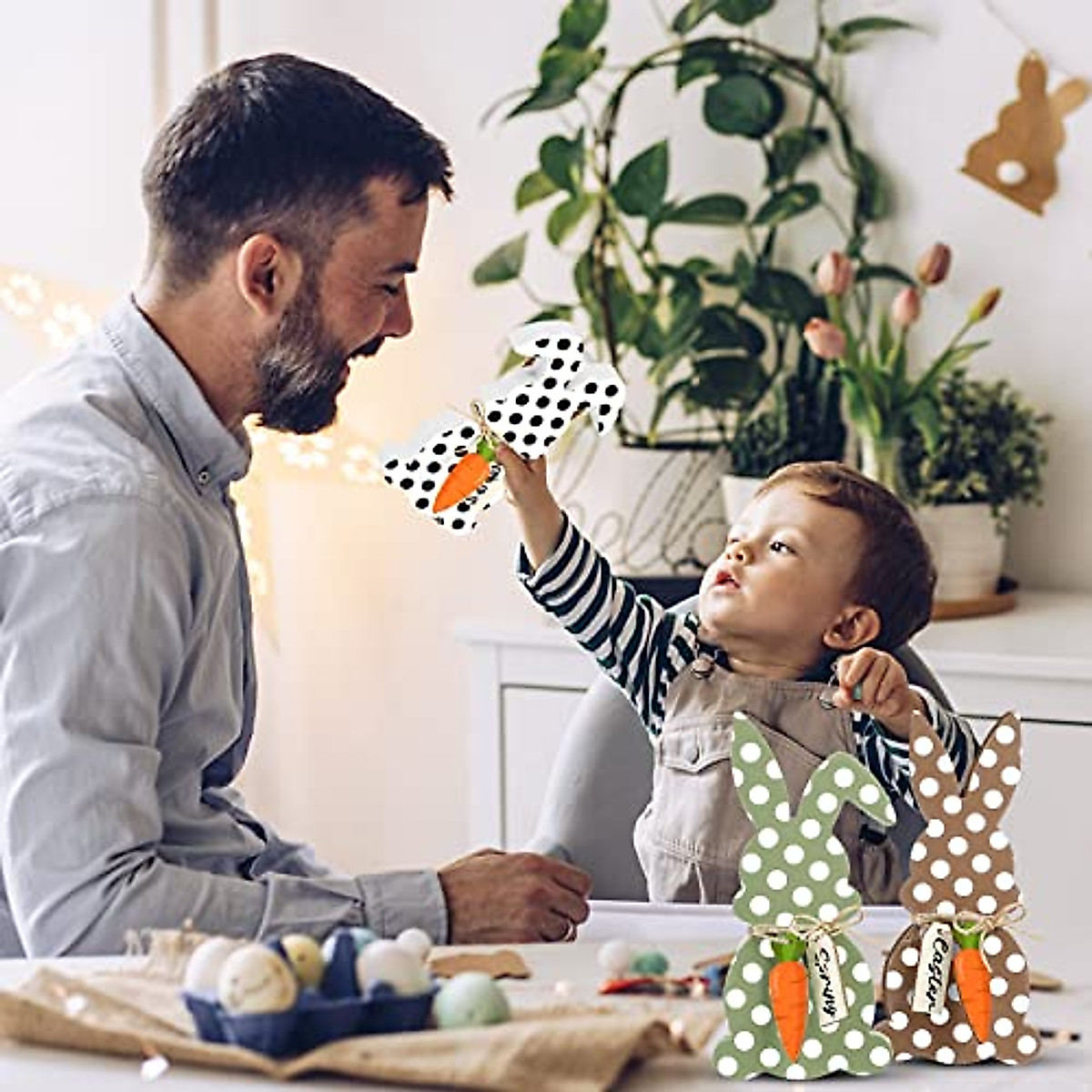 Home Decorations for Home-3 Pcs Spotted Bunny Wooden Sign Decor with ...