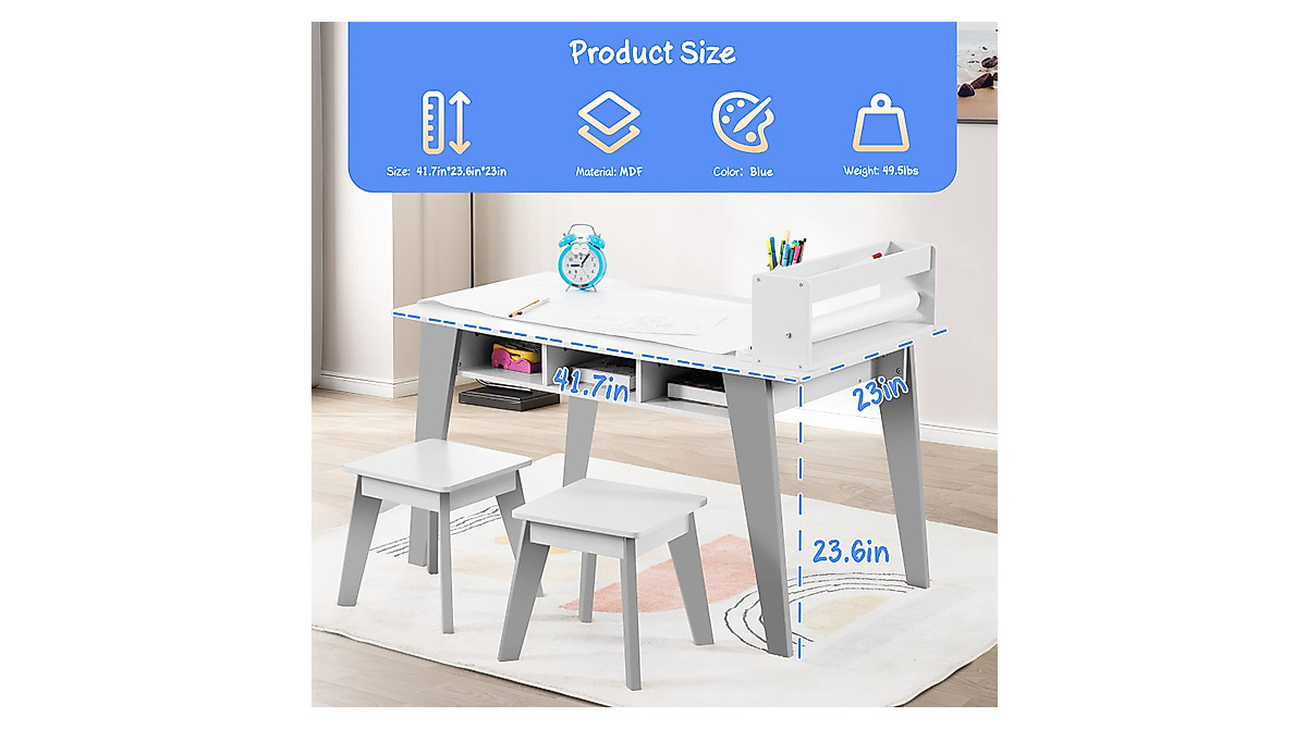 2-in-1 Kids Art & Craft Table Set w/ Stools & Storage