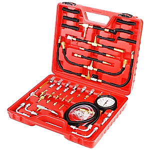 JIFETOR Fuel Injection Pump Pressure Tester Gauge Kit, Car Gasoline Gas Fuel Oil Injector Test Manometer Tool Set 0-140PSI, Universal For Auto Truck SUV Motorcycle ATV RV SUV