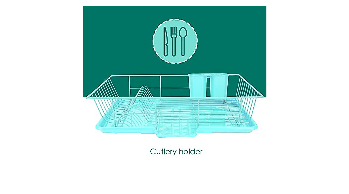 Home Basics Dish Drying Rack in Vibrant Turquoise - Space Saver