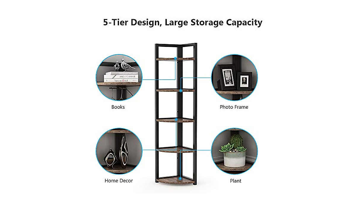 Tribesigns Corner Plant Stand Indoor | Rustic 5-Tier Corner Shelf