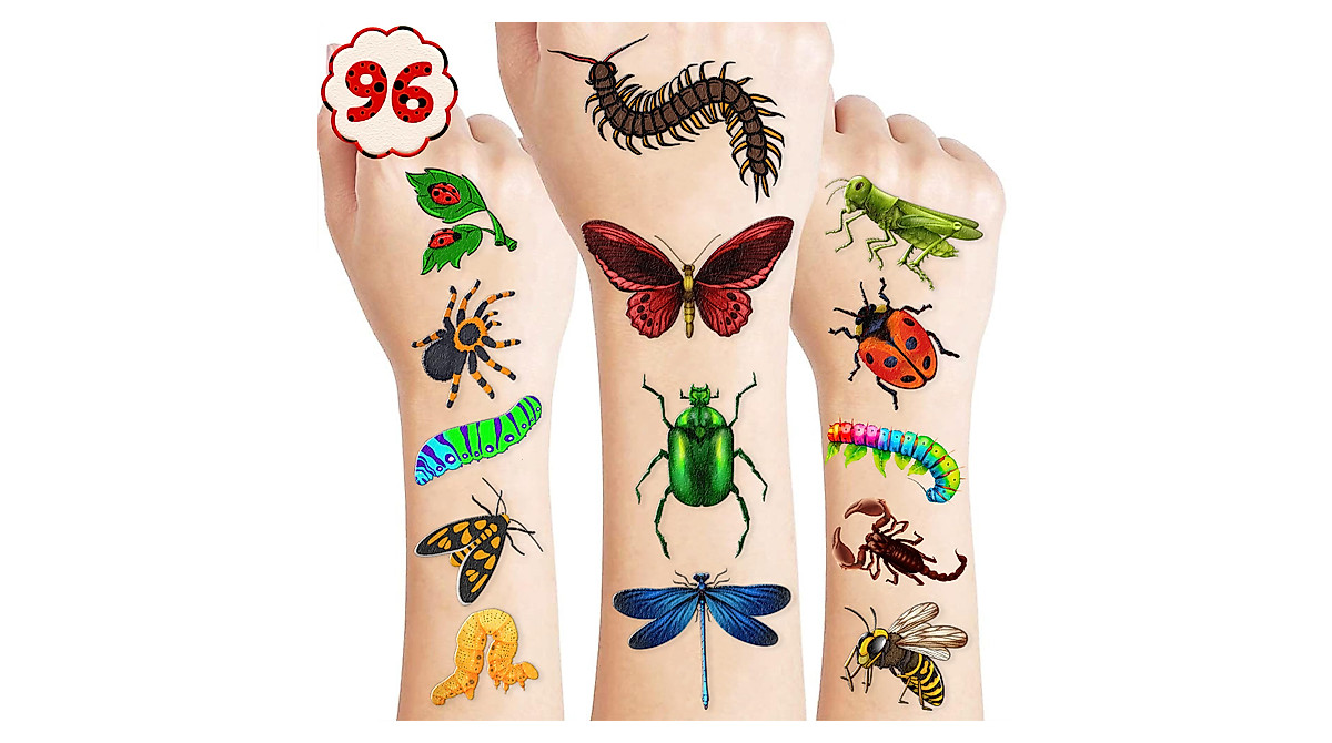 Bug Temporary Tattoos Set - 96 Insect Themed Stickers for Kids Party