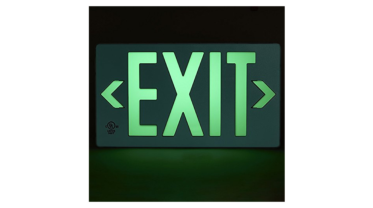 UL Listed Glo Brite Green Exit Sign - 100 Feet Visibility