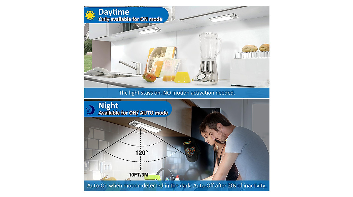 YLXS Motion Sensor Under Cabinet Lights - Rechargeable 2-Pack