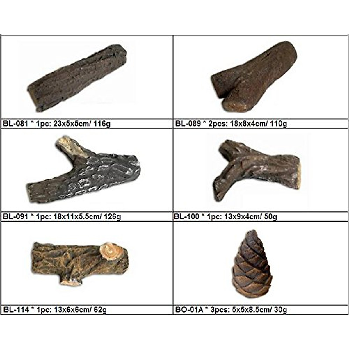 Realistic 9-Piece Ceramic Gas Fireplace Logs Set