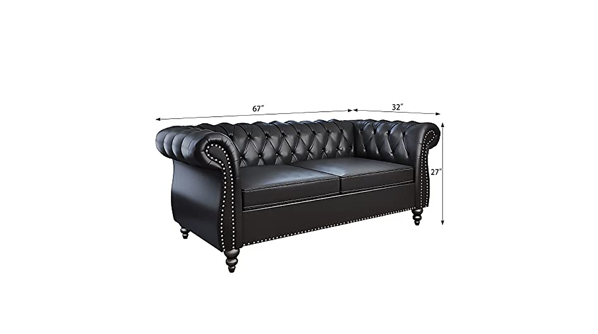 Modern Chesterfield Leather Loveseat - Tufted Two-Seater Couch