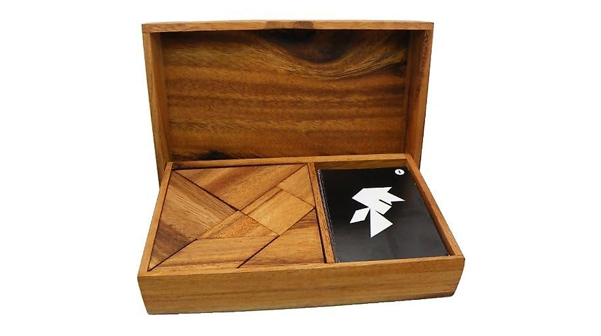 Logic Tangram Set with Play Cards - Wooden Puzzle Game
