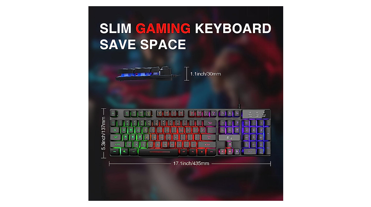 Rii RK100+ Rainbow LED Gaming Keyboard – Large Size & Backlit