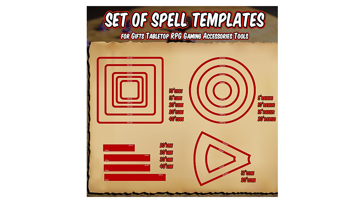 Sintuff 15 PCs AOE Damage Spell Templates Set for RPG Gaming