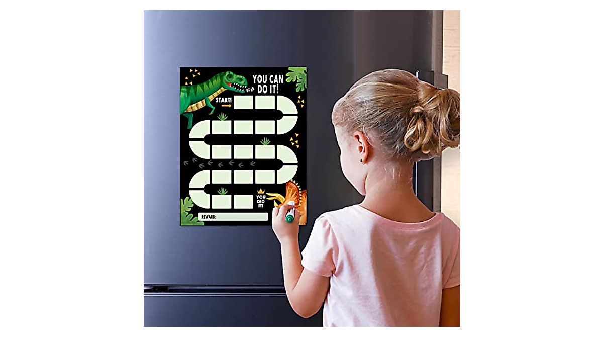 Dinosaur Magnetic Chore Chart for Kids - Fun Responsibility & Behavior ...