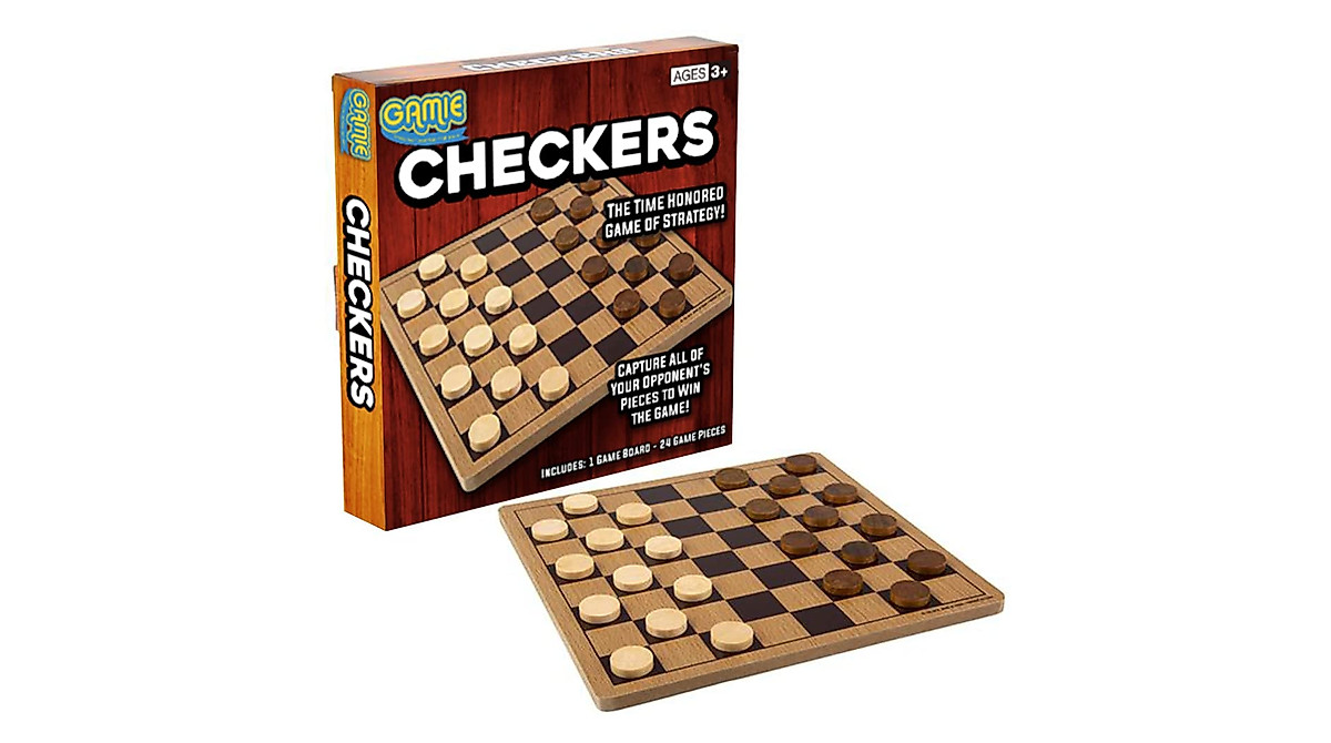 Gamie Wooden Checkers Board Game – Classic Family Strategy Fun