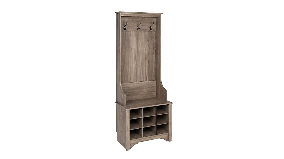 Prepac Narrow Hall Tree: 9 Shoe Cubbies & Bench