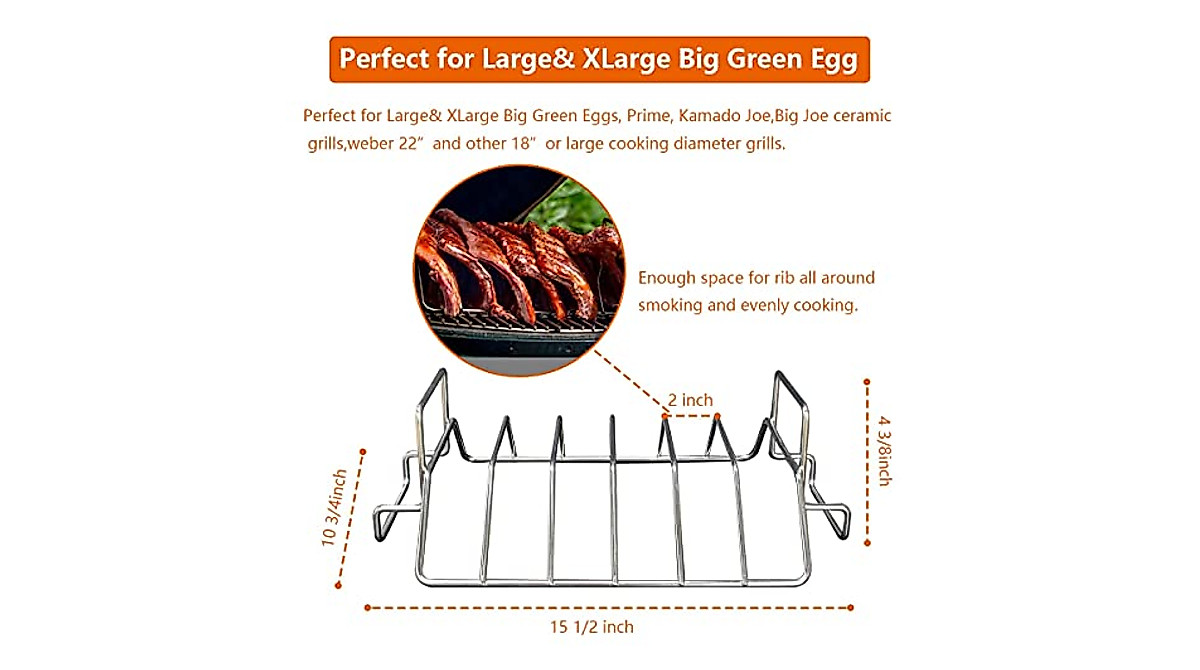 DOLAMOTY Dual-Purpose Rib Rack for Big Green Egg & Kamado Grills